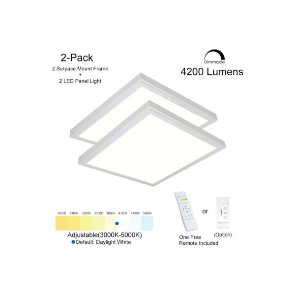 E E Systems Group eSenLite 2x2ft 35W 4550 LM LED Ceiling Panel Troffer Light 3000-5000K CCT Dim by Remote, 2 PK EEFPTL2240W-RC - main